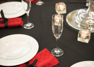 Red and black table setting rentals in Nevada County CA