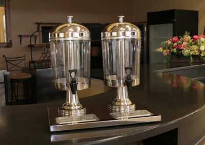 Stainless steel and glass beverage dispensers for rent at Grass Valley venue