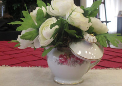 Roses in China teapot one eof many rental choices at Foothills Event Center
