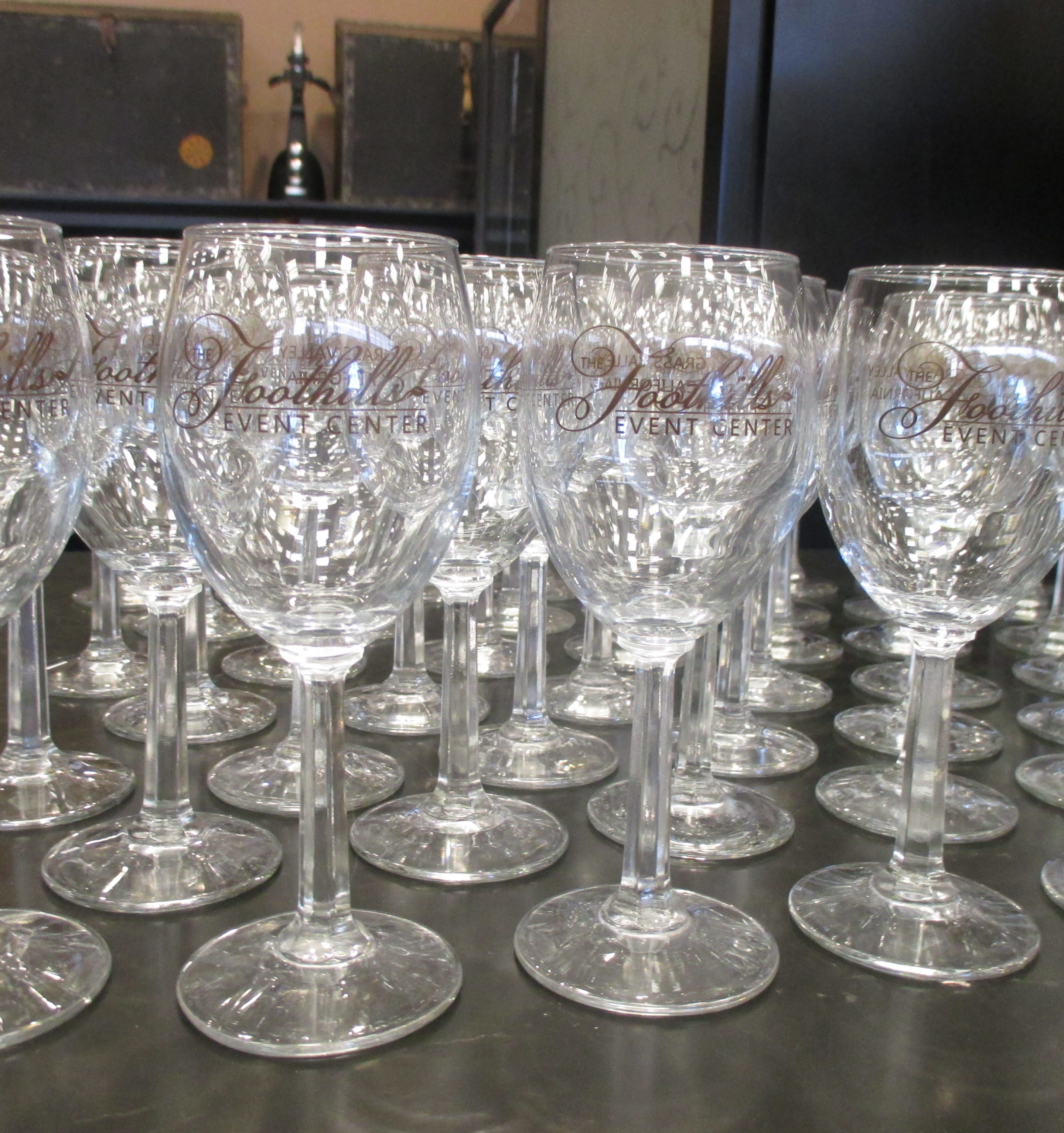 Wine glass rental service at venue in Grass Valley