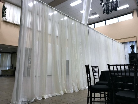 close up of the Foothills Event Center's pipe and drape screen