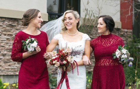 Bride and two of her bridesmaids in a Nevada County wedding at the Foothills